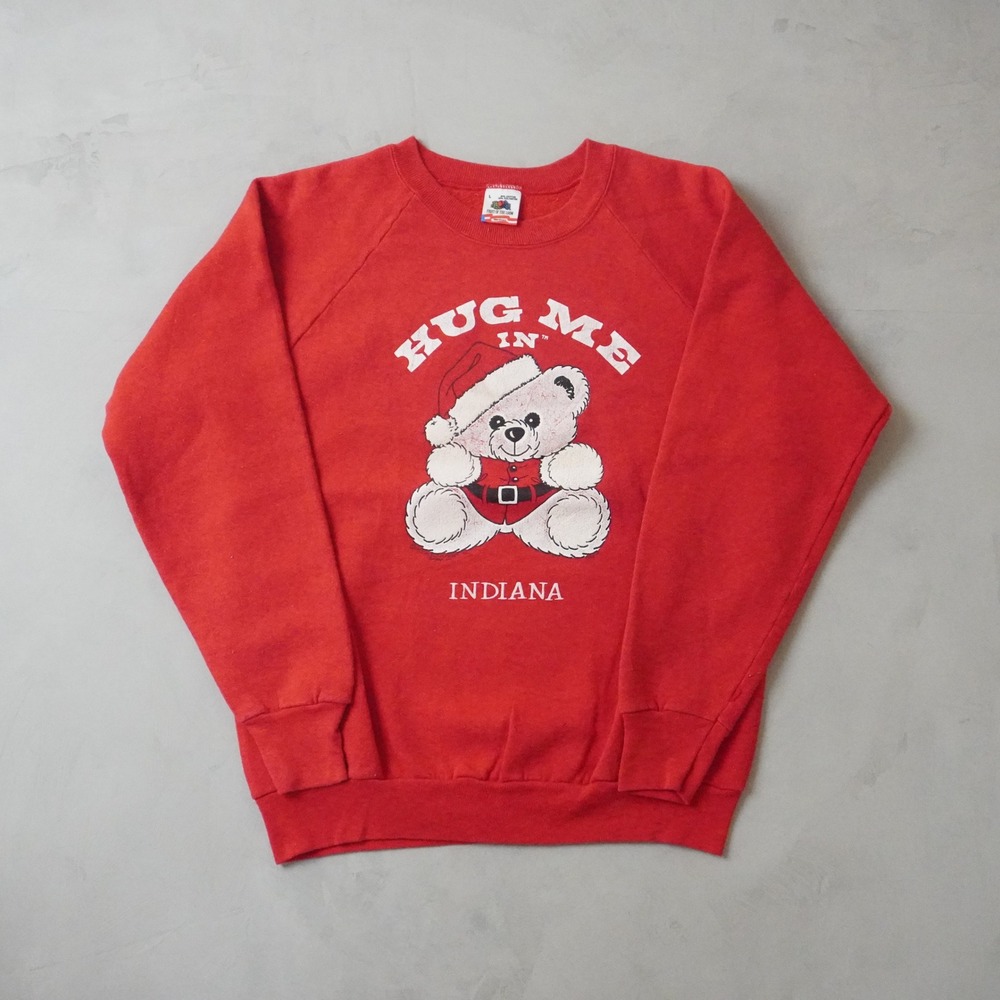 Vintage Hug Me Indiana Bear Sweatshirt L Mens 80s Red Fruit of the Loom